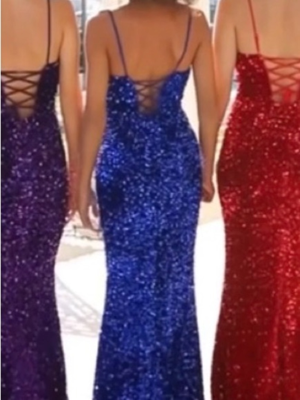 Clarisse -810420 Spaghetti Strap Sequin Prom Sapphire Mermaid Maxi Dress 10 - Picture 4 of 4